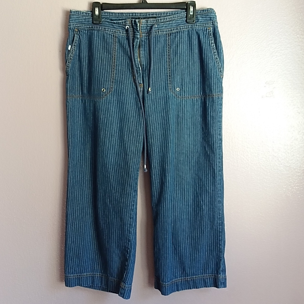 Chicos Denim Womens Drawstring Pinstripe Capris